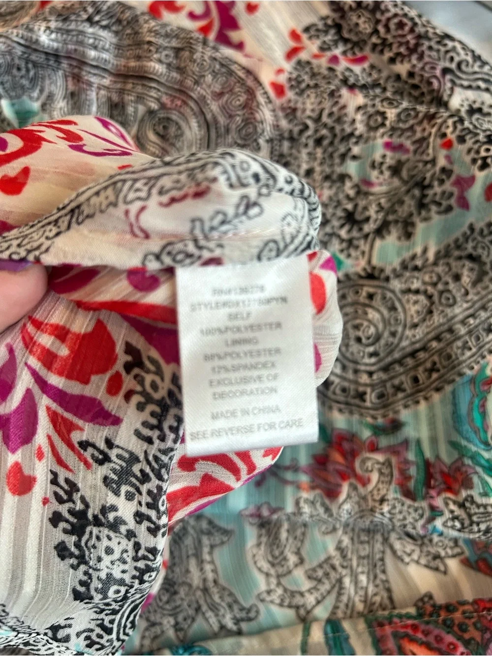 Daniel Rainn 1X Aqua & Pink Floral Paisley Peasant Blouse - Picture 14 of 15